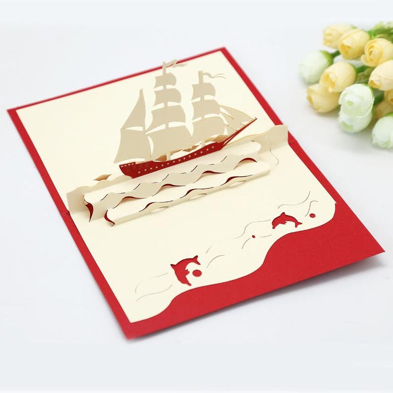 Sailing Ship Card, 3D Nautical Greeting for Birthdays, Good Luck Notes and Thoughtful Congratulations