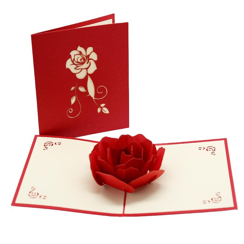 Red Rose Pop Up Card, Romantic Floral Greeting, Anniversary Valentine Birthday Gifts