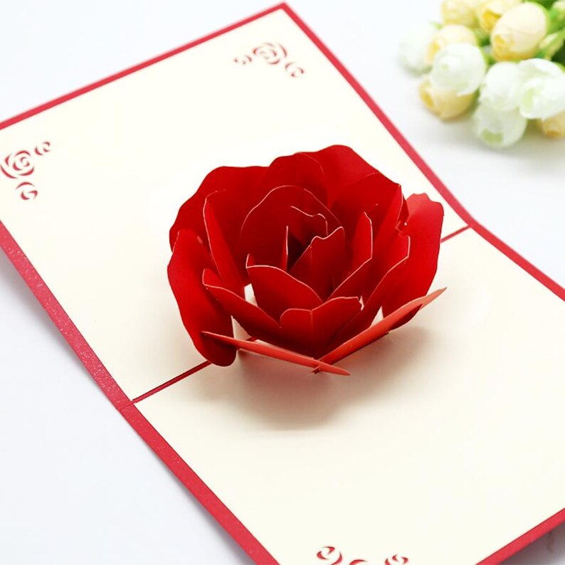 Red Rose Pop Up Card, Romantic Floral Greeting, Anniversary Valentine Birthday Gifts