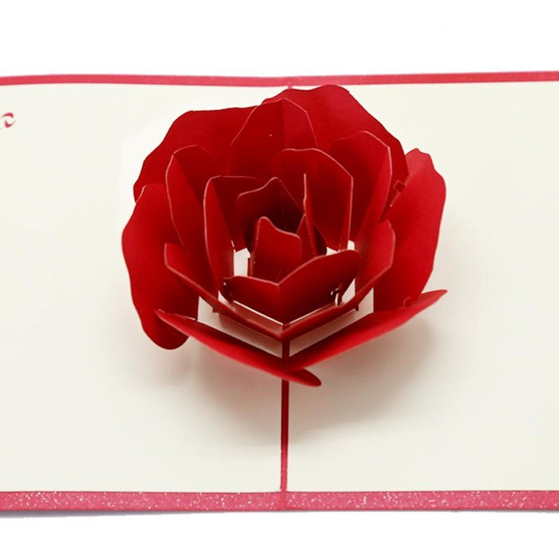 Red Rose Pop Up Card, Romantic Floral Greeting, Anniversary Valentine Birthday Gifts