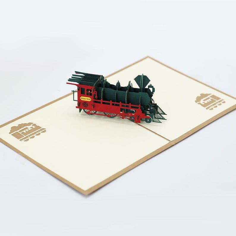 Vintage Locomotive Pop Up Card, 3D Steam Train Birthday Greeting, Railway Enthusiast Gift