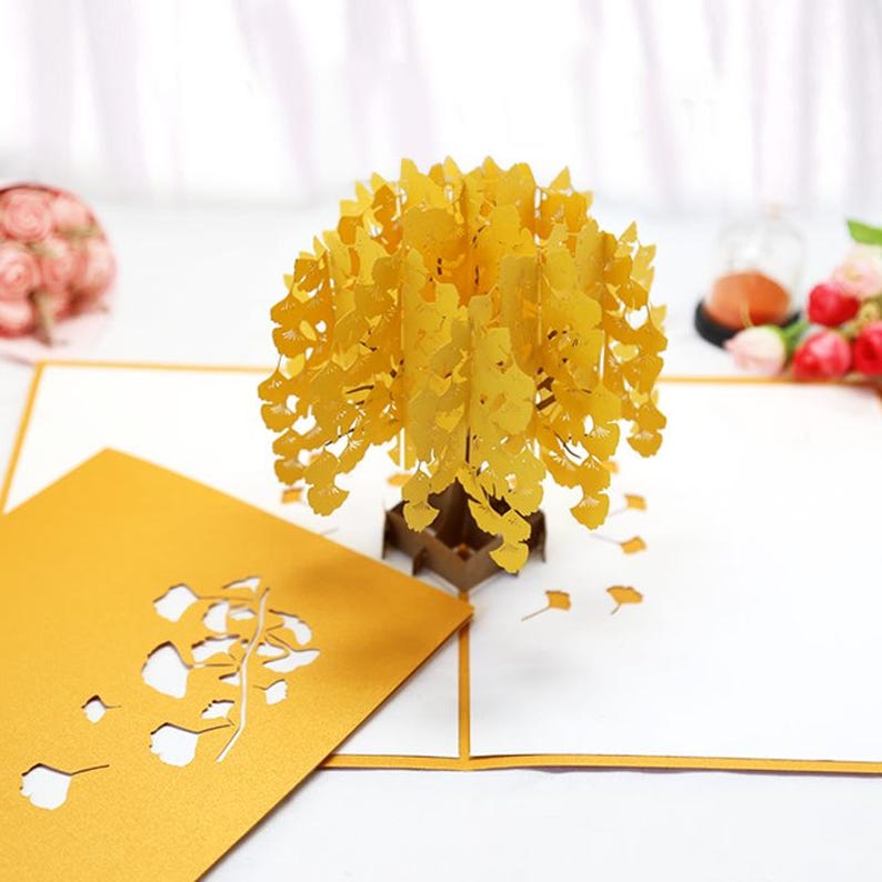 Ginkgo Pop Up Card, Botanical Tree Sculpture Greeting, Thank You Notes