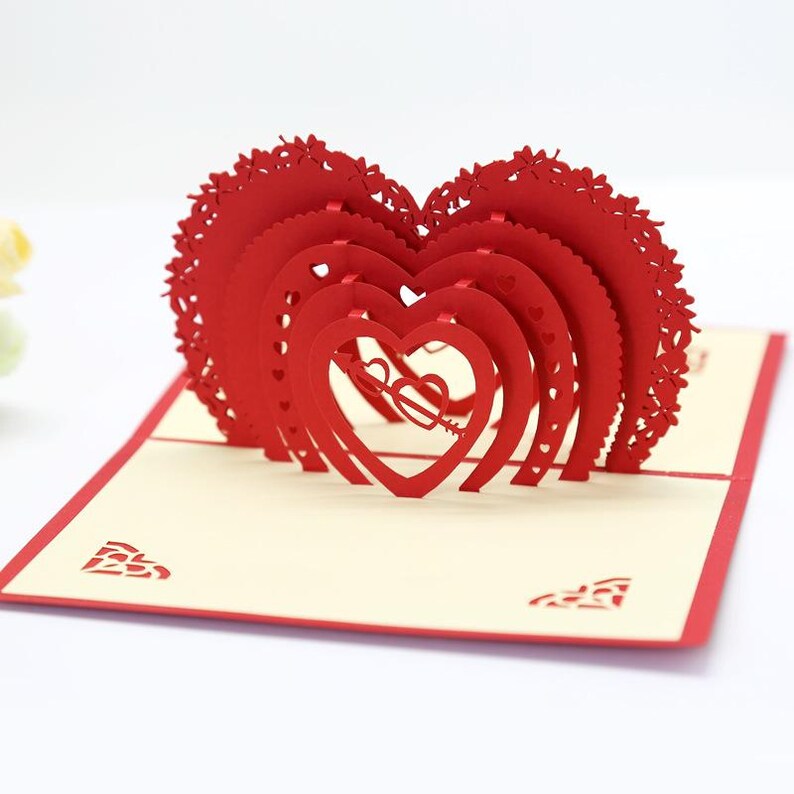 Layered Heart Pop Up Card, Romantic Valentine Anniversary Love Message