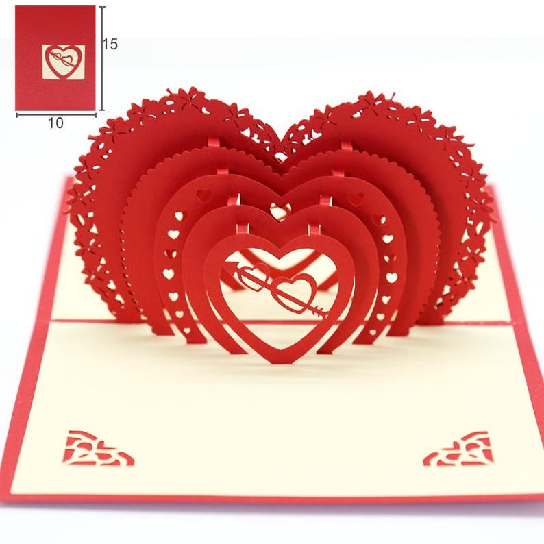 Layered Heart Pop Up Card, Romantic Valentine Anniversary Love Message