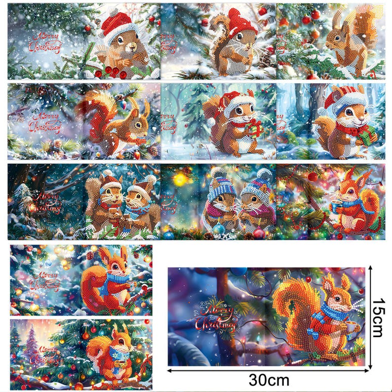 Christmas Diamond Painting Greeting Cards Kit, Festive 5D Art Cards with Envelopes