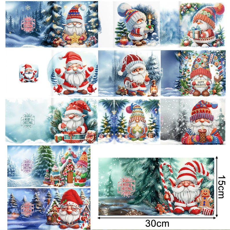 Christmas Diamond Painting Greeting Cards Kit, Festive 5D Art Cards with Envelopes