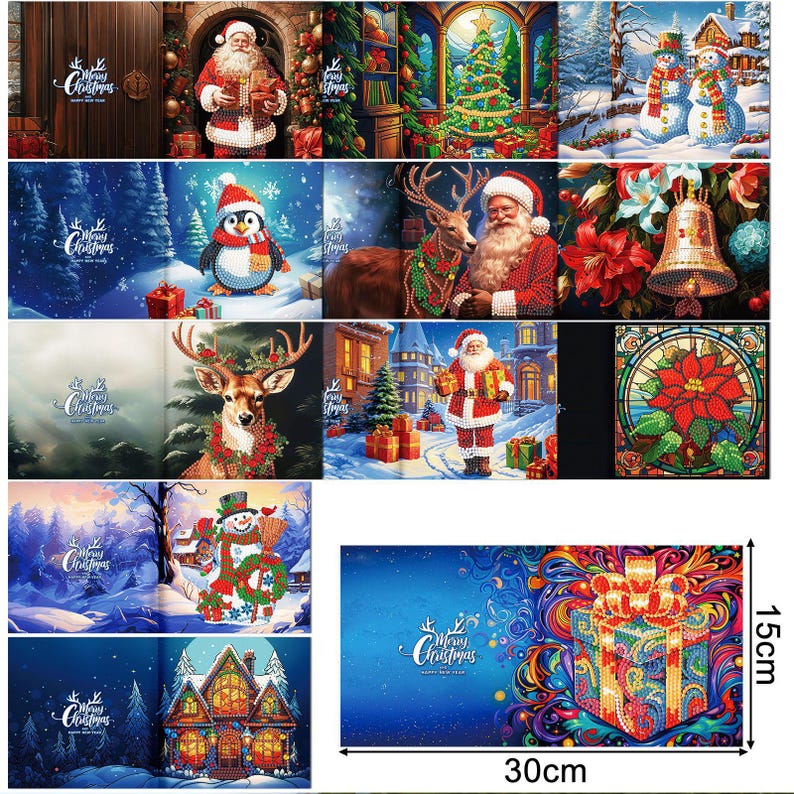 Christmas Diamond Painting Greeting Cards Kit, Festive 5D Art Cards with Envelopes