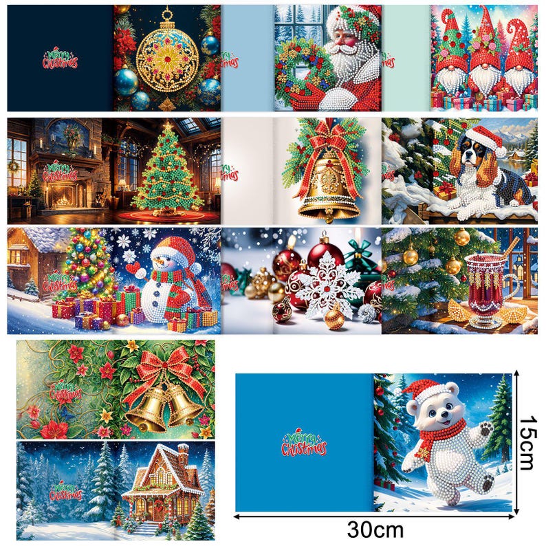 Christmas Diamond Painting Greeting Cards Kit, Festive 5D Art Cards with Envelopes
