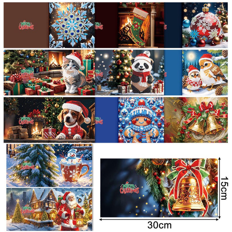 Christmas Diamond Painting Greeting Cards Kit, Festive 5D Art Cards with Envelopes