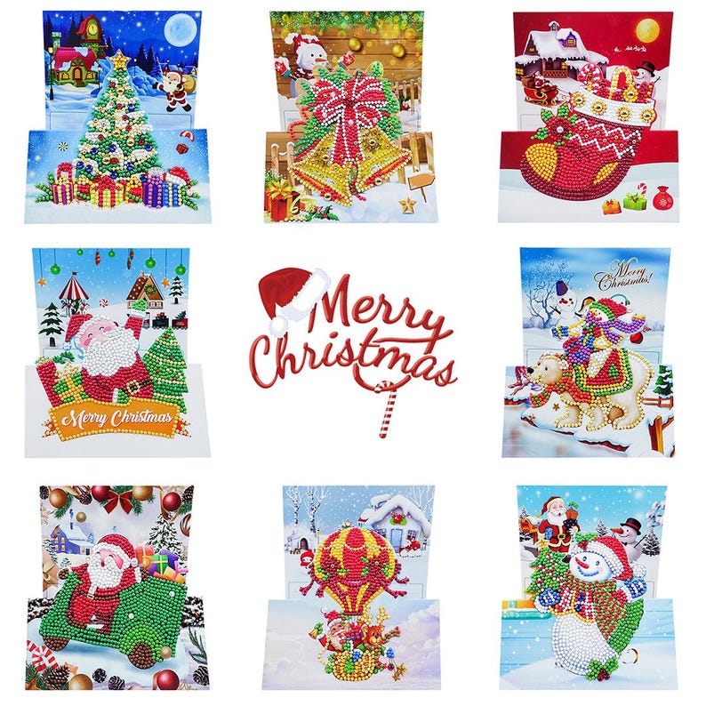 DIY Diamond Art Christmas Cards, Festive Holiday Craft Greeting Set (Includes Envelopes)
