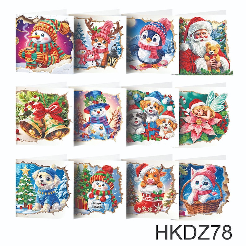 DIY Diamond Art Christmas Cards, Festive Holiday Craft Greeting Set (Includes Envelopes)