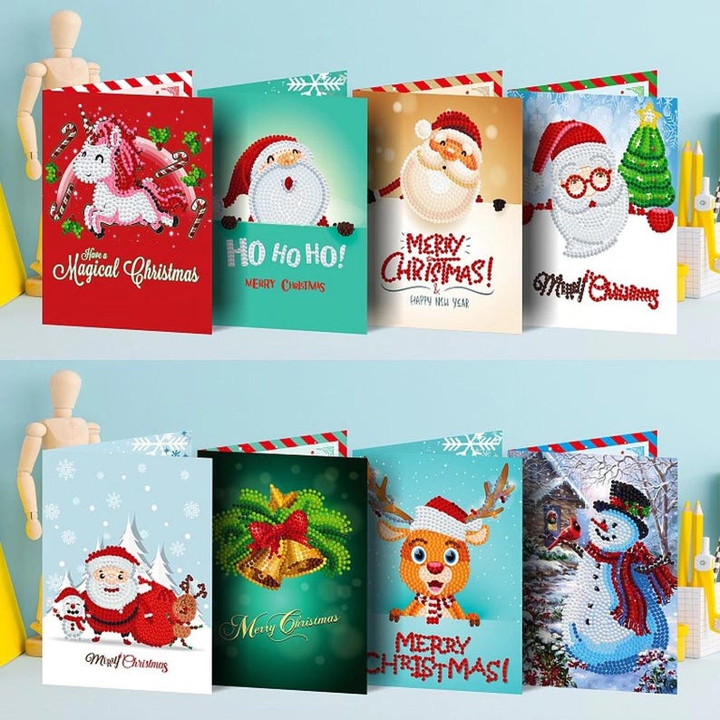 DIY Diamond Art Christmas Cards, Festive Holiday Craft Greeting Set (Includes Envelopes)