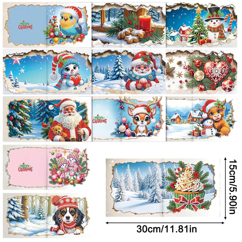 DIY Diamond Art Christmas Cards, Festive Holiday Craft Greeting Set (Includes Envelopes)