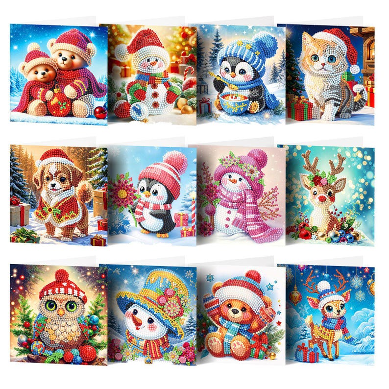 DIY Diamond Art Christmas Cards, Festive Holiday Craft Greeting Set (Includes Envelopes)