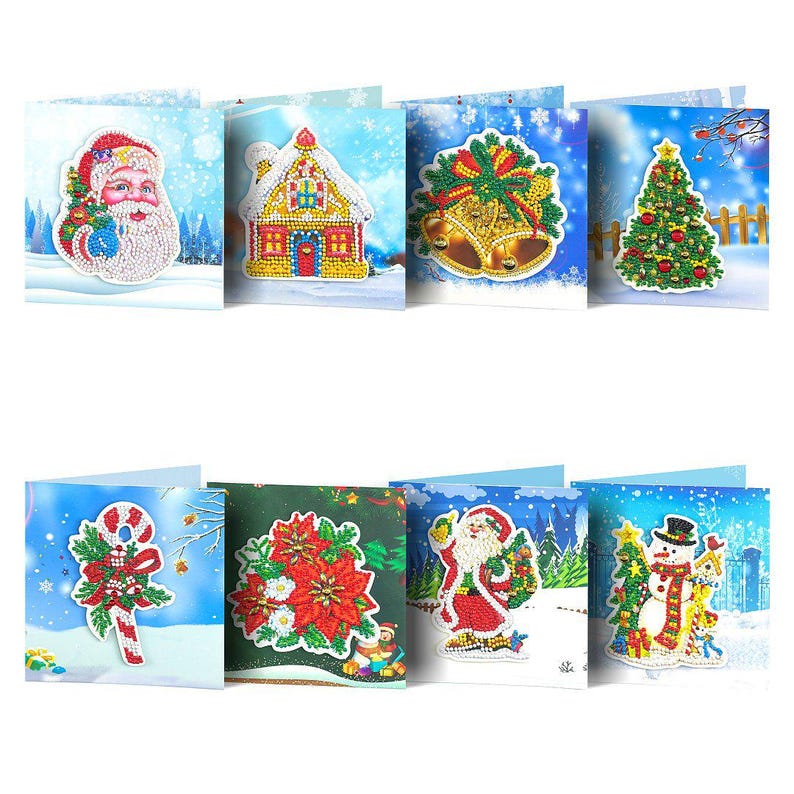 DIY Diamond Art Christmas Cards, Festive Holiday Craft Greeting Set (Includes Envelopes)