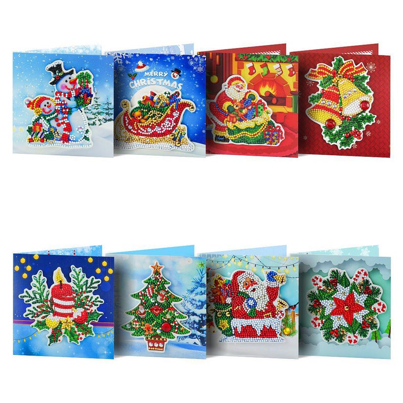 DIY Diamond Art Christmas Cards, Festive Holiday Craft Greeting Set (Includes Envelopes)