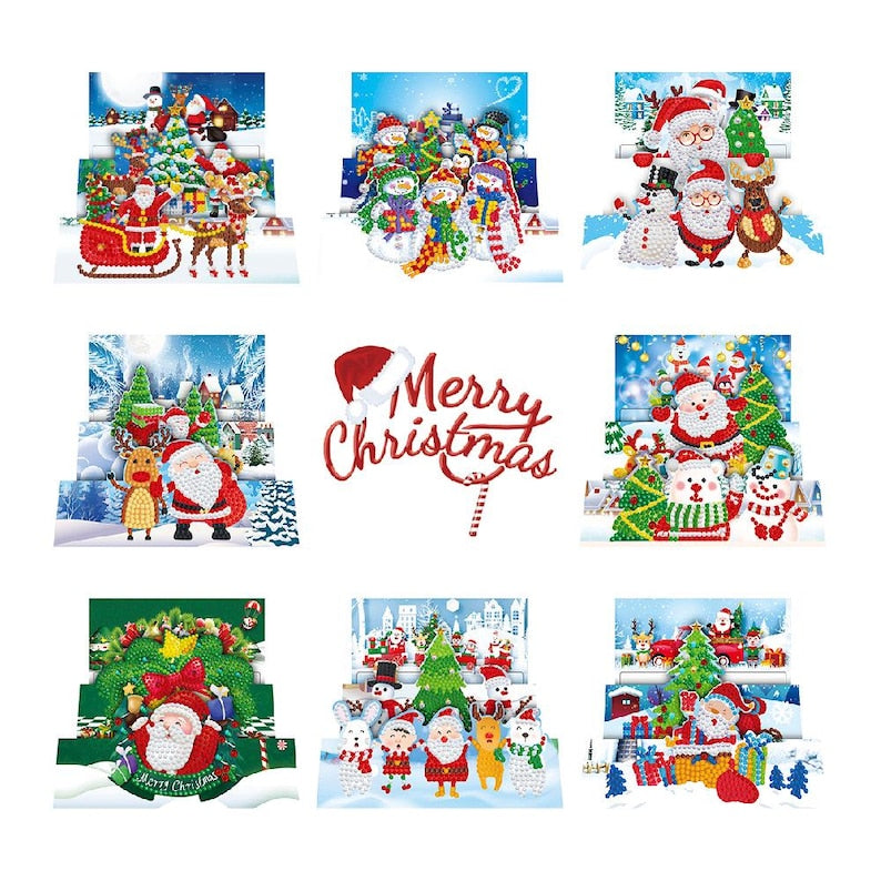 DIY Diamond Art Christmas Cards, Festive Holiday Craft Greeting Set (Includes Envelopes)