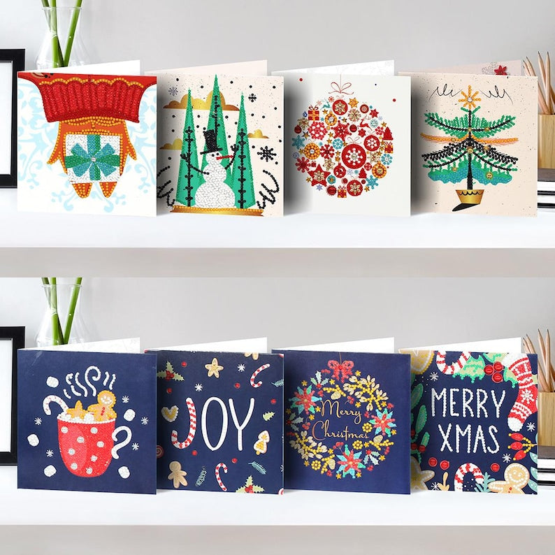 DIY Diamond Art Christmas Cards, Festive Holiday Craft Greeting Set (Includes Envelopes)