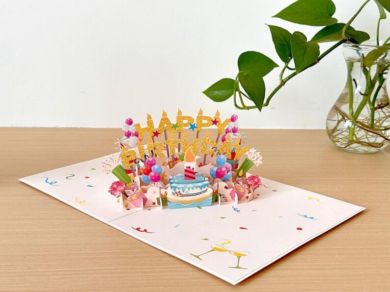 3D Birthday Pop Up Card: Festive Cake, Balloons, Gifts – Keepsake Decor