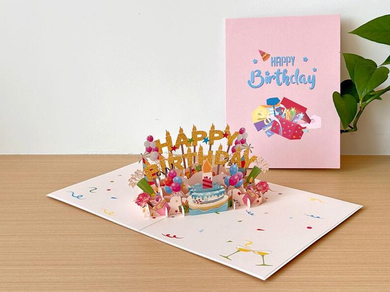 3D Birthday Pop Up Card: Festive Cake, Balloons, Gifts – Keepsake Decor