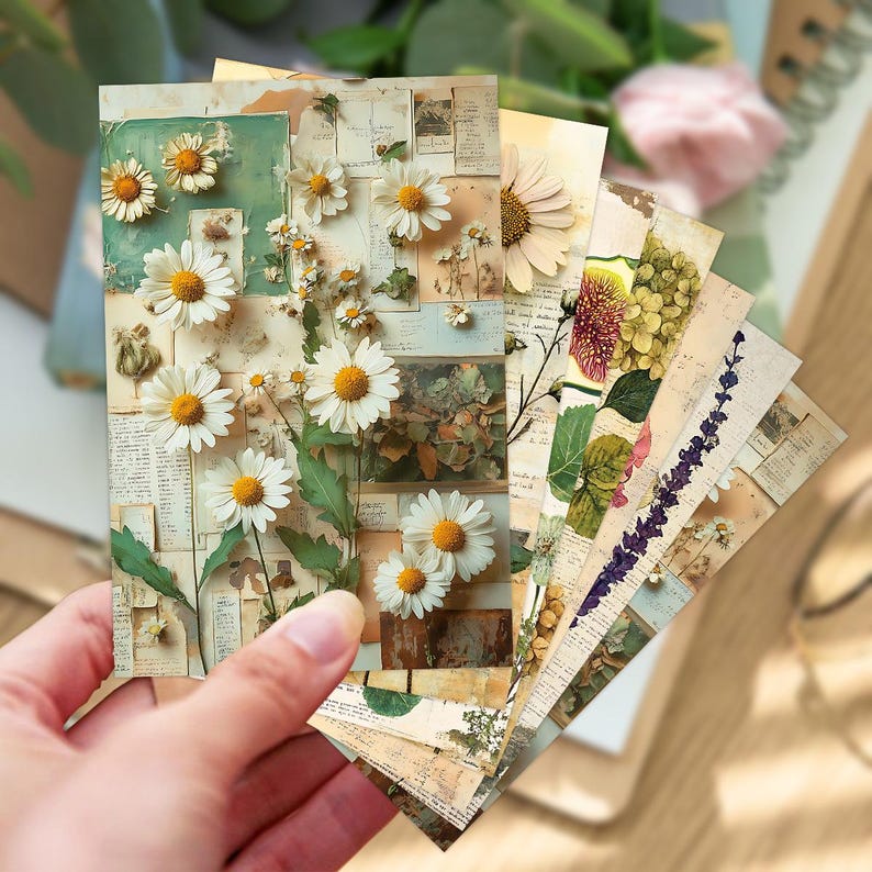 Vintage Botanical Postcard Set, 30 Floral Collage Cards, Nature Ephemera Journaling Decor