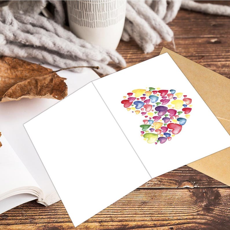 Set of 6 Romantic Valentine Cards, Watercolor Heart & Floral Designs, Anniversary Love Notes