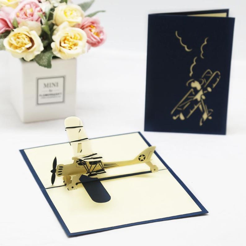 3D Airplane Pop Up Card, Handmade Aircraft Greeting, Vintage Plane Birthday (Kids, Aviation Lovers)