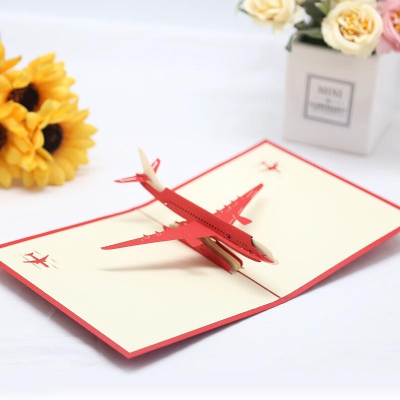 3D Airplane Pop Up Card, Handmade Aircraft Greeting, Vintage Plane Birthday (Kids, Aviation Lovers)