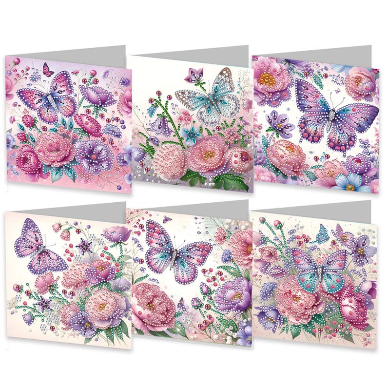 Diamond Painting Greeting Cards, Floral Tulips, Special Shape Drills (Set of 6)