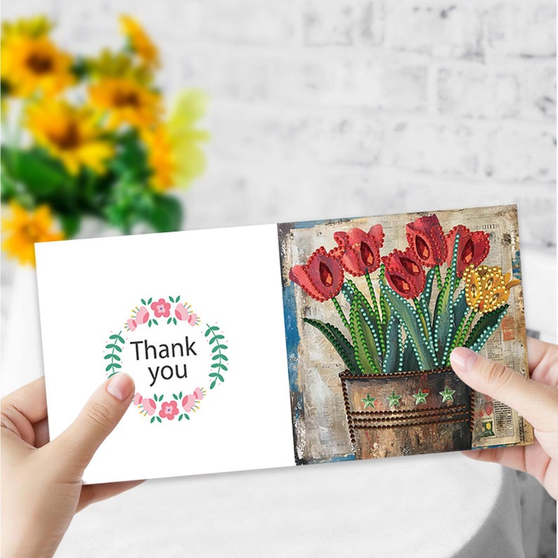 Diamond Painting Greeting Cards, Floral Tulips, Special Shape Drills (Set of 6)
