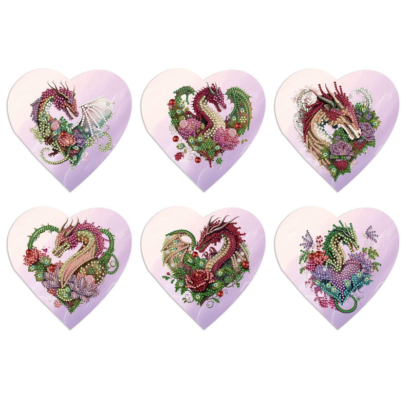 Heart Diamond Painting Cards, Rhinestone Art Kit, Valentine Love Greeting Cards (Set of 6)