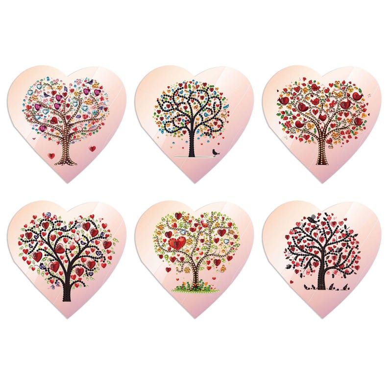 Heart Diamond Painting Cards, Rhinestone Art Kit, Valentine Love Greeting Cards (Set of 6)