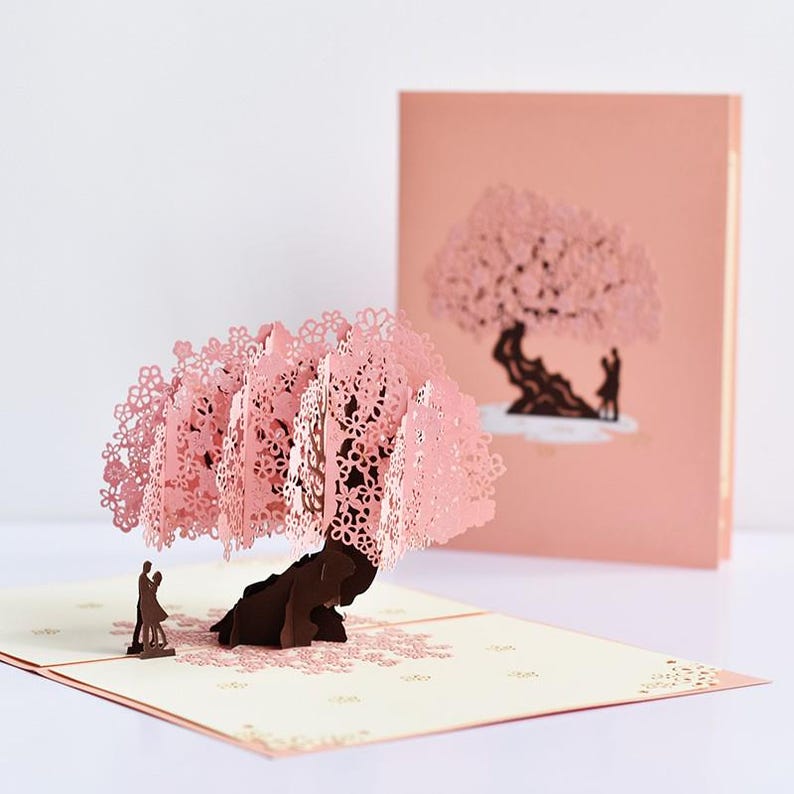 3D Pop Up Cherry Blossom Card: Handmade Floral Bouquet Greeting, Mom Gift