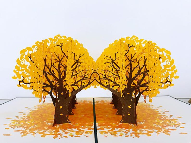 Ginkgo Pop Up Card, Botanical Tree Sculpture Greeting, Thank You Notes