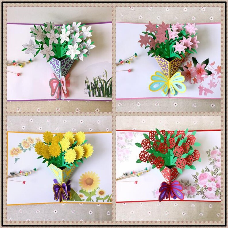 3D Pop Up Cherry Blossom Card: Handmade Floral Bouquet Greeting, Mom Gift