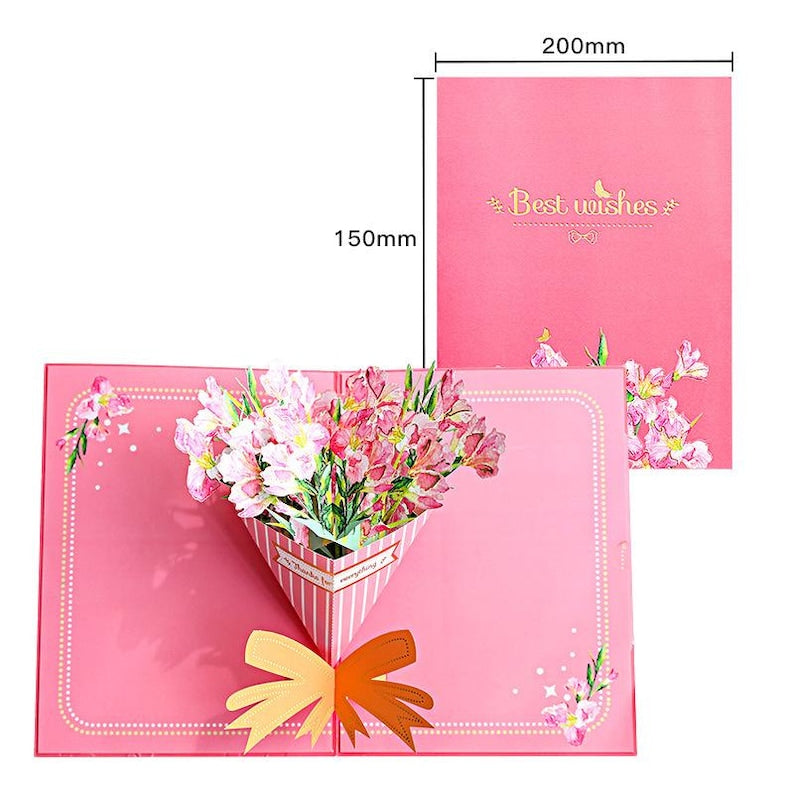 3D Pop Up Cherry Blossom Card: Handmade Floral Bouquet Greeting, Mom Gift