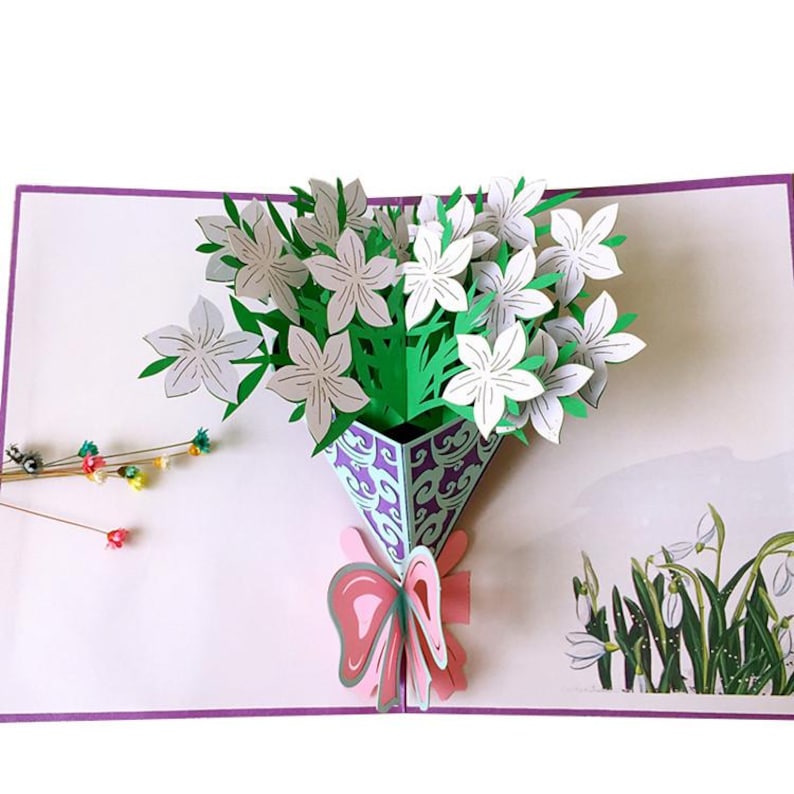 3D Pop Up Cherry Blossom Card: Handmade Floral Bouquet Greeting, Mom Gift