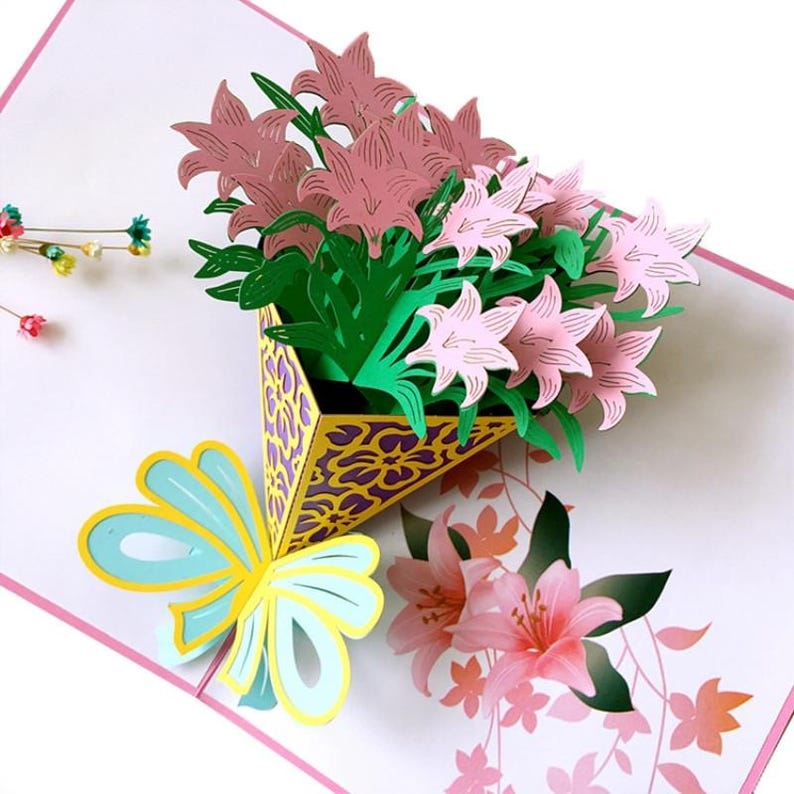 3D Pop Up Cherry Blossom Card: Handmade Floral Bouquet Greeting, Mom Gift