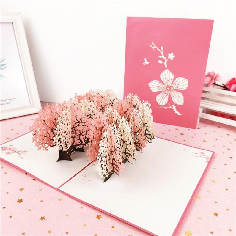 3D Pop Up Cherry Blossom Card: Handmade Floral Bouquet Greeting, Mom Gift