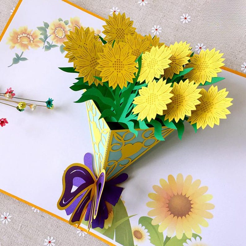 3D Pop Up Cherry Blossom Card: Handmade Floral Bouquet Greeting, Mom Gift