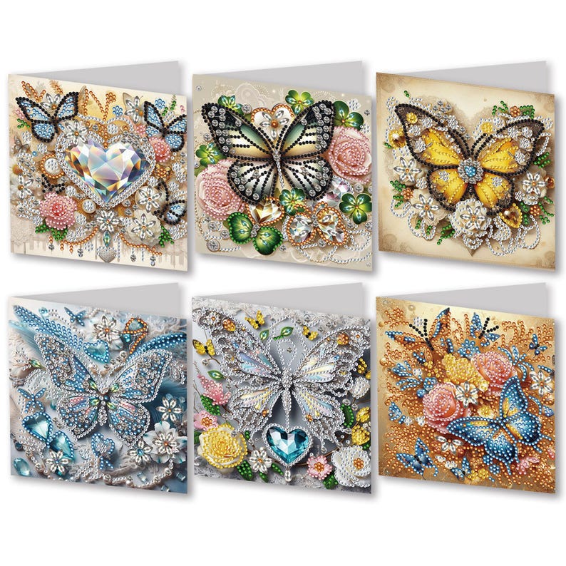 Diamond Painting Butterfly Card Set, 6pc DIY Greeting Cards, Beginner Craft Kit