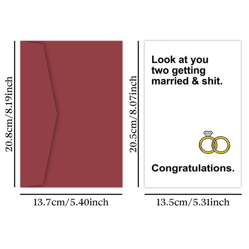 Set of 10 Funny Wedding Card Gift For Couple Minimal Humor Greeting Card