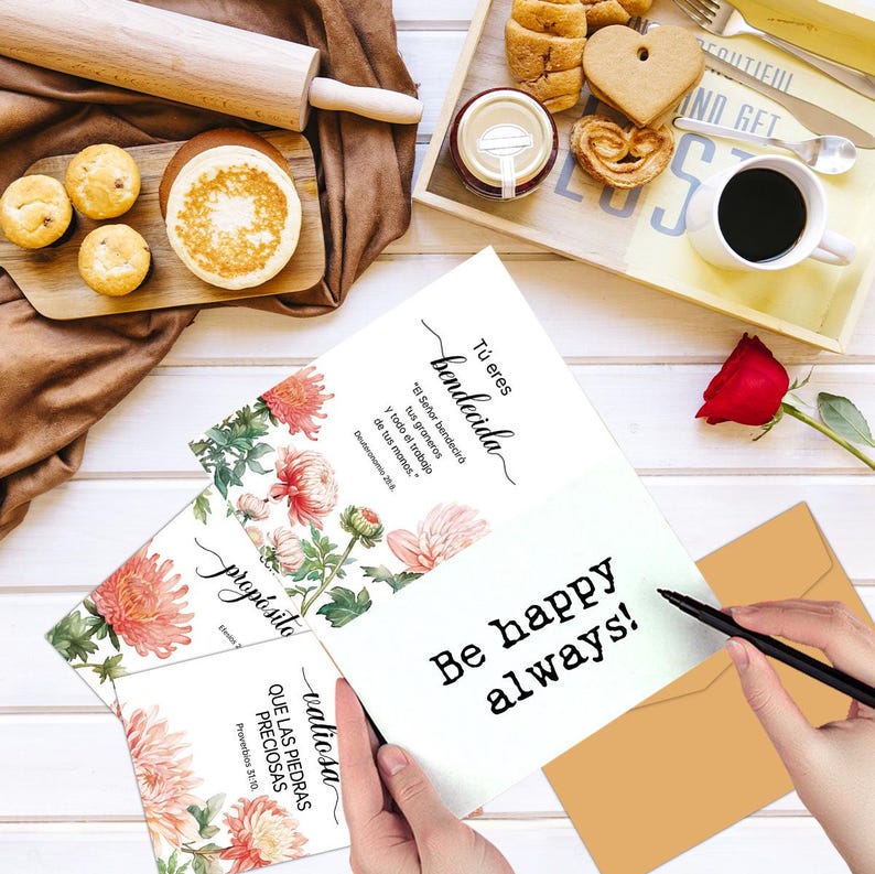 Floral Spanish Quote Greeting Cards Set: Calm Stationery (24 Cards)