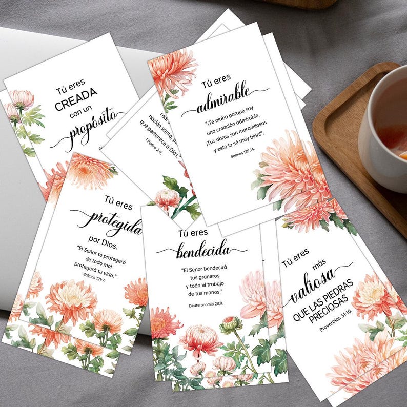 Floral Spanish Quote Greeting Cards Set: Calm Stationery (24 Cards)