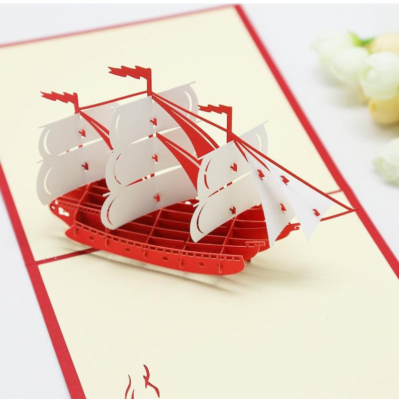 Sailboat Pop Up Card, Nautical Greeting Card for Birthdays, Congratulations and Keepsake Gift Giving