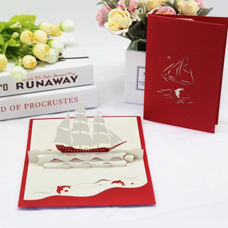 Sailing Ship Card, 3D Nautical Greeting for Birthdays, Good Luck Notes and Thoughtful Congratulations