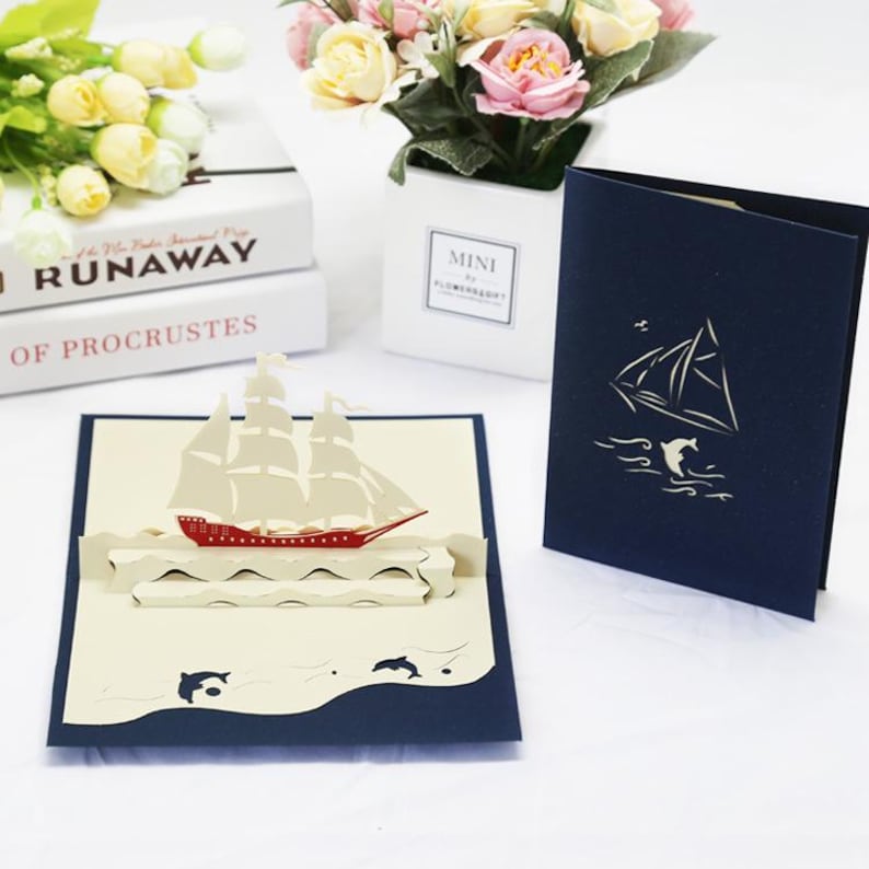 Sailing Ship Card, 3D Nautical Greeting for Birthdays, Good Luck Notes and Thoughtful Congratulations
