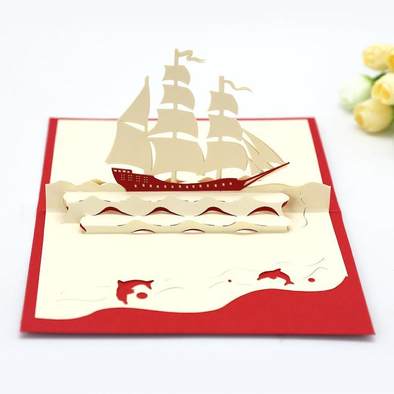 Sailing Ship Card, 3D Nautical Greeting for Birthdays, Good Luck Notes and Thoughtful Congratulations