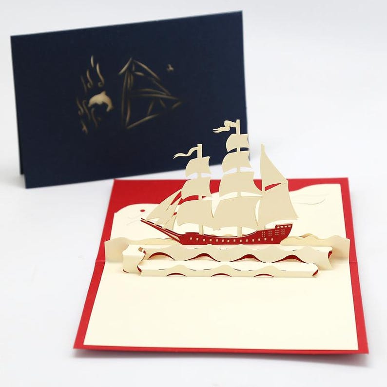 Sailing Ship Card, 3D Nautical Greeting for Birthdays, Good Luck Notes and Thoughtful Congratulations