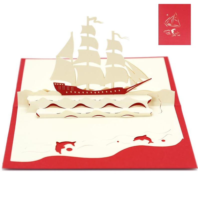 Sailing Ship Card, 3D Nautical Greeting for Birthdays, Good Luck Notes and Thoughtful Congratulations